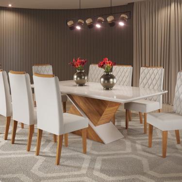 Imagem de Mesa De Jantar Retangular 200x90 Noble Com 8 Cadeiras Iza Mel- Off Whiti