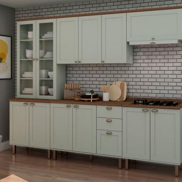 Imagem de Armário Cristaleira Com 2 Portas De Vidro E Balcão Com 2 Portas Provençal 100% MDF Verde Mint Ébano