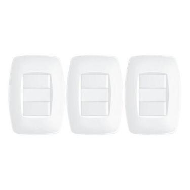 Imagem de Interruptor 2 Teclas C/ Placa 4x2 Fame Elegance - Kit 3 Un., Branco