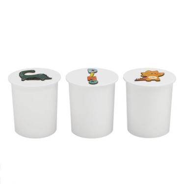 Imagem de Trio de Potes Kit Higiene Bebê Quarto Lavável Dinossauro - Neném na Nu