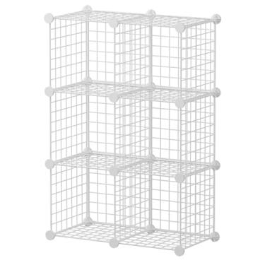 Imagem de Organizador de armazenamento de cubo de arame, prateleiras empilháveis de 6 cubos, armário modular, prateleiras de armazenamento DIY para sala de estar, quarto, escritório, prateleira de armazenamento
