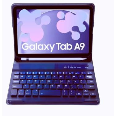 Imagem de KcoxdCn Capa Fina Com Teclado Candy Colors Compatível Samsung Galaxy Tab A9 8.7" Modelo 2023 (Sm-X110/X115/X117), Suporte Para S Pen, Multiângulos, Removível Sem Fio (Preta)