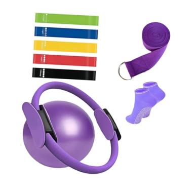 Imagem de menolana Conjunto de 9 anéis de Pilates, equipamento de treino para casa com dupla, faixas de resistência para presente, bola de Pilates para braços, Roxo