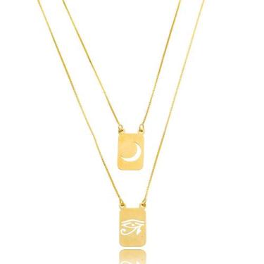 Imagem de Escapulário 60 cm Amuleto de Lua e Olho de Hórus Prata Banho Ouro 18k 