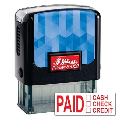 Imagem de Shiny Carimbo de borracha autotintado com carimbo pago, área de impressão de 1,27 cm x 3,5 cm, tinta vermelha, recarregável