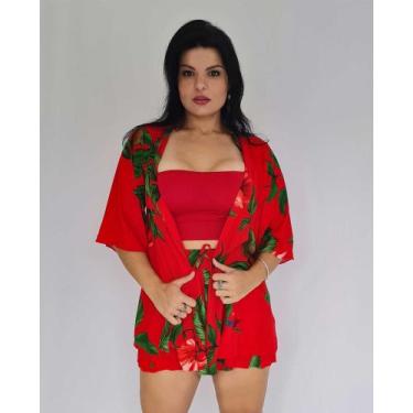 Imagem de Conjunto feminino floral vermelho - Vermelho 