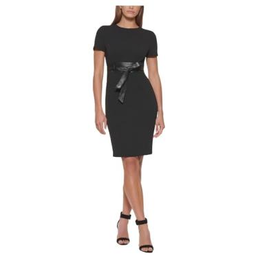 Imagem de Calvin Klein Vestido feminino curto de crepe com cinto de couro sintético, Preto, 9