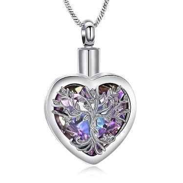 Imagem de Yinplsmemory Colar de urna de árvore da vida de cremação de coração para cinzas de um ente querido colar de lembrança de cinzas memoriais para segurar cinzas, Aço inoxidável, Sem Pedra Preciosa