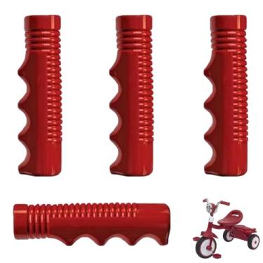 Imagem de SquEqu Pacote com 4 manoplas para guidão de triciclo infantil de substituição antiderrapante borracha vermelha Rider Trike para rádio Flyer, triciclo vermelho, barra de alça de 9,5 cm, triciclos