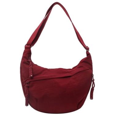 Imagem de Bolsa tiracolo de veludo cotelê de nylon trançado com vários bolsos crescente feminina e masculina bolsa de ombro, A-Vinho tinto