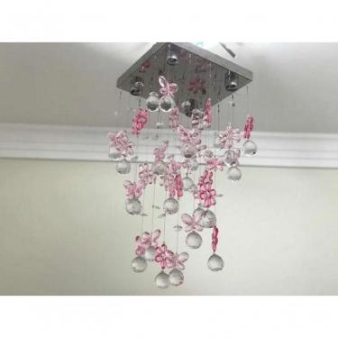 Imagem de Lustre Para Quarto Infantil Bebê, Menina, Menino Em Cristal Base 20x20 60cm Rosa Pink