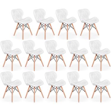 Imagem de Kit 14 Cadeiras De Jantar Charles Eames Slim Wood Estofada - Branco