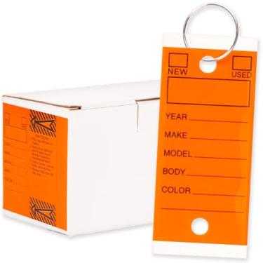 Imagem de Etiquetas de chave genuínas - laranja | Etiquetas autoprotetoras autolaminadas 250 peças com 250 anéis por pacote | Etiquetas de chave de carro de concessionária