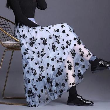 Imagem de Saia Midi Floral de Tule - Estilo Coreano Casual e Elegante para o Ver