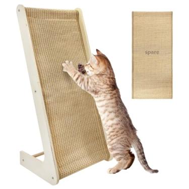 Imagem de Fhiny Rampa para arranhador de sisal para gatos com tapete substituível, almofada vertical grande de 71 cm para gatos internos em forma de L, tapete de arranhar para gatos de sisal, quadro de arranhar