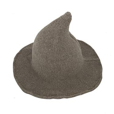 Imagem de Kaariss Chapéu de bruxa feminino de lã tricotado para festa de Halloween, baile de máscaras, cosplay, acessório de fantasia e uso diário (bege)