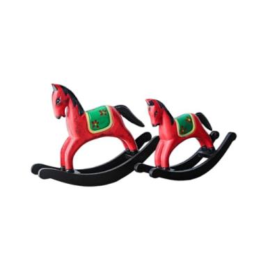 Imagem de Bothyi 2x Estátuas de Cavalo de Balanço, Estatuetas de Cavalo de Madeira, Presente Único de Boas-Vindas, Decoração de Casa, Esculturas de Animais para
