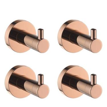 Imagem de Suporte de toalha de parede banhado a aço inoxidável de alta qualidade em ouro rosa 304, sabonete para banheiro, lava-louças, conjunto de banheiro (4 ganchos para roupão)