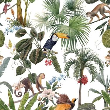 Imagem de YENHOME Papel de parede Zoo Peel and Stick 43 cm x 38 cm papel de parede de animais da floresta para cozinha meninos quarto autoadesivo selva tropical animal papel de parede adesivo vinil para