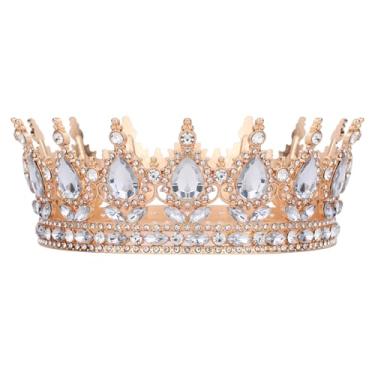 Imagem de Coroa de ouro para mulheres, coroa de casamento com strass de liga metálica, acessórios de cabelo, bijuteria elegante para casamento, aniversário, formatura