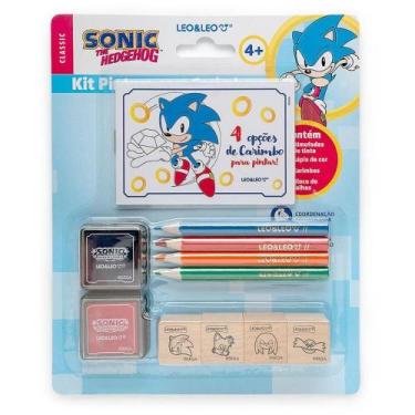 Imagem de Kit de Pintura Sonic 11 Peças com Carimbos, Bloco e Lápis de COR - Leo