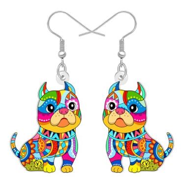 Imagem de DALANE Brincos pendentes de acrílico fofo para mãe de cachorro, pitbull, estampa de mandala, design pitbull, joias boêmias, presentes para mulheres, amantes de cães, donos de filhotes de animais de