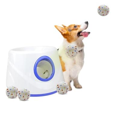 Imagem de RERBIO Lançador de bolas para cães, lançador automático de bolas para cães, 3 configurações de distância ajustáveis, brinquedo interativo interno e externo, com 4 bolas de 5 cm e cabo de dados USB