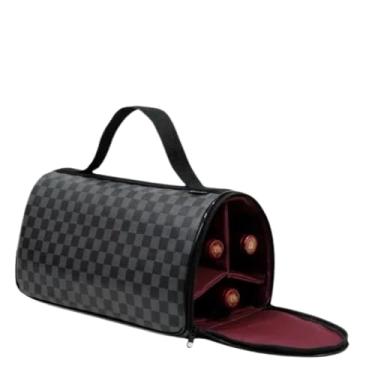 Imagem de Bolsa Térmica Wine Bag Porta Vinho 3 Garrafas Triplo Couro(Quadriculado preto)