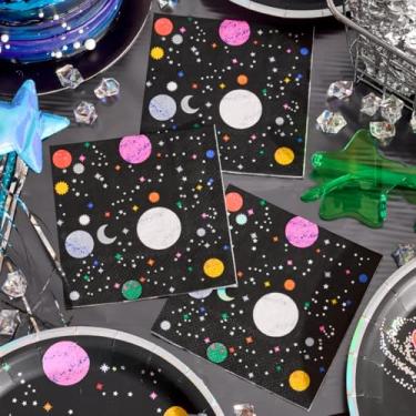 Imagem de xo, Fetti Guardanapos Out of This World - 3 camadas, 25 peças | Decorações de aniversário infantil, configuração de jantar no espaço sideral, paisagem de mesa de astronauta, suprimentos de aniversário
