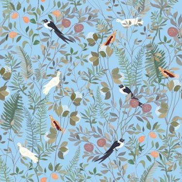 Imagem de VEELIKE Papel de parede azul pássaro vintage chinoiserie papel de parede floral para banheiro quarto 17,7 pol. x 118 '' papel de parede autoadesivo folha botânica boho azul floral papel de contato