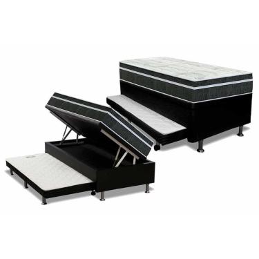 Imagem de Cama Box Baú C/Auxiliar Solteiro: Colchão Molas Orthoflex Bonnel Venezia Black + Base Black(88X188)