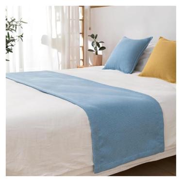 Imagem de HSTANGKY Hotel corredor de cama caminho de cama lenço final de cama cor pura protetor de cama suave simples roupa de cama decorativa manta de tiras de tecido antipoeira-azul, Only 1 Pillowcase 45 x 45