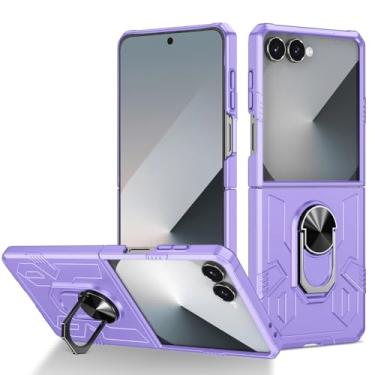 Imagem de HAOMRIYL Capa para Samsung Galaxy Z Flip 7, com suporte de anel giratório de 360°, capa fina de proteção contra quedas suporta sucção magnética de veículos, roxo, flip 7
