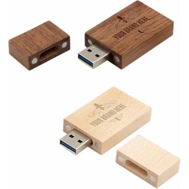 Imagem de Pen drive USB personalizado, pacote com 50 pen drives de madeira personalizados USB 2.0 pen drive, ideal para eventos de negócios, presentes corporativos, brindes promocionais (64 GB, sem caixa)