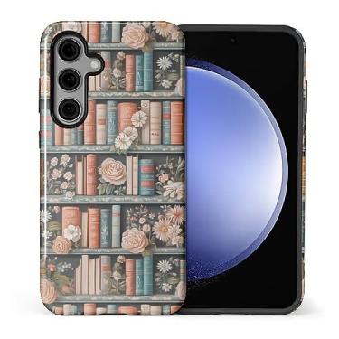 Imagem de DAIZAG Capa para Samsung Galaxy S25 Plus, design misto de 2 camadas, à prova de choque, TPU macio, proteção dupla para Samsung Galaxy S25 Plus-Flower Bookshelf