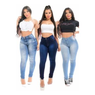 Imagem de Kit 3 Calça Jeans Sarja Feminina Skinny Slim Lycra + Cores - APOLLOGY,