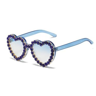 Imagem de JRLLFD Óculos de sol com armação em formato de coração, feminino, masculino, moda luxo, decorativo, festa, UV400 (azul, gradiente azul)