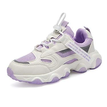 Imagem de Hetios Tênis infantil para meninas, leve, atlético, de malha, respirável, para esportes escolares (bebês/crianças pequenas/crianças grandes), 057 roxo, 13 Little Kid