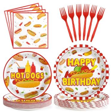Imagem de Grencian 96 peças, decorações de festa de feliz aniversário, pratos descartáveis de cachorro-quente, pratos de papel para adultos e crianças, piquenique, chá de bebê, hambúrguer, churrasco, artigos de
