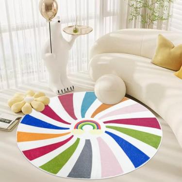 Imagem de USTIDE Tapete infantil arco-íris 1,2 m tapete redondo macio para quarto de crianças, tapetes modernos para quarto de aula, berçário, decoração de milho (colorido, 119,4 x 119,4 cm)
