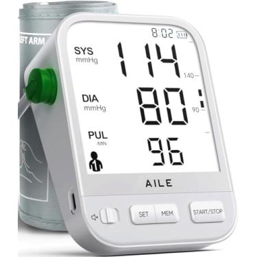 Imagem de Monitor de pressão arterial para uso doméstico: máquina de pressão arterial AILE com tela LCD retroiluminada grande - braço de punho de pressão arterial grande confortável - 22 cm - 42 cm ajustável