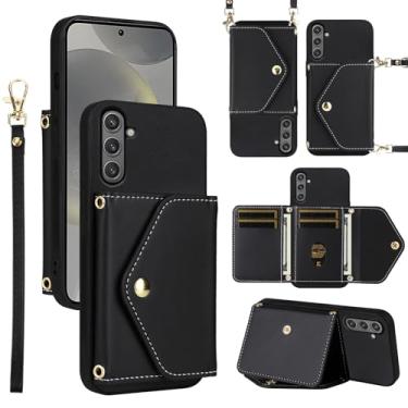Imagem de Dswteny Capa carteira para Samsung Galaxy S25 Plus S25+ 5G com cordão de pulso alça de ombro flip bolsa, suporte para cartão de crédito capa de celular para S25Plus 25S + S 25 25+ SM-S936U feminino