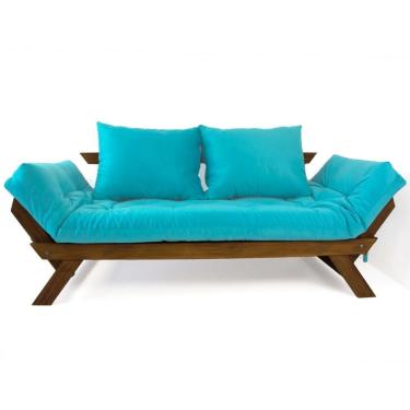Imagem de Sofá Japão Futon Azul Turquesa Madeira Maciça Imbuia