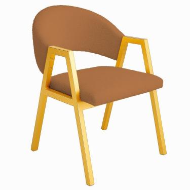 Imagem de Cadeira De Jantar Antonella Boucle Estilo Poltrona Com Pés Dourados - 7 Decor Terracota