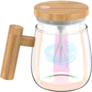 Imagem de Caneca de autoagitação, copo elétrico de mistura de alta velocidade, caneca de café de 400 ml com tampa e alça copo de agitação automática de um clique copo de vidro à prova d'água para escritório em