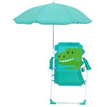 Imagem de Cadeira de praia infantil, cadeira infantil dobrável portátil com dossel de guarda-chuva removível, estampa de animal fofo para atividades ao ar livre, verão, praia, piscina