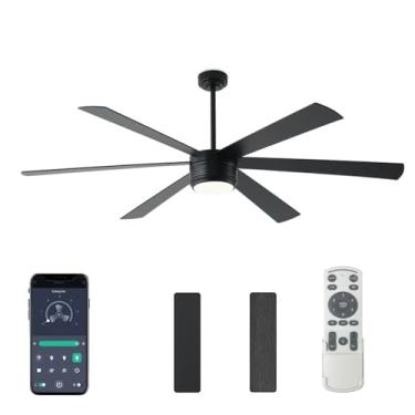 Imagem de SHOWDI Ventilador de teto com luzes e controle remoto, temporizador de controle de aplicativo de 6 lâminas, reversível, brilho contínuo e temperatura de cor, ventilador de teto de madeira ao ar livre