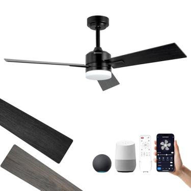 Imagem de BAYSQUIRREL Samrt Ventilador de teto com luz, ventiladores de teto externos grandes de 132 cm para pátios, ventilador de teto de perfil baixo com controle remoto, montagem embutida reversível CC