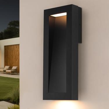 Imagem de Luz de parede externa moderna com LED, luminárias externas 2700K integradas, preto fosco luzes de montagem na parede externa para casa, porta da frente, varanda, garagem, pátio, preto, 1 pacote