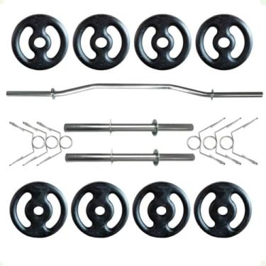 Imagem de Kit 20 Kg de Anilhas Ferro Fundido + 02 Barras de 40cm + Barra W